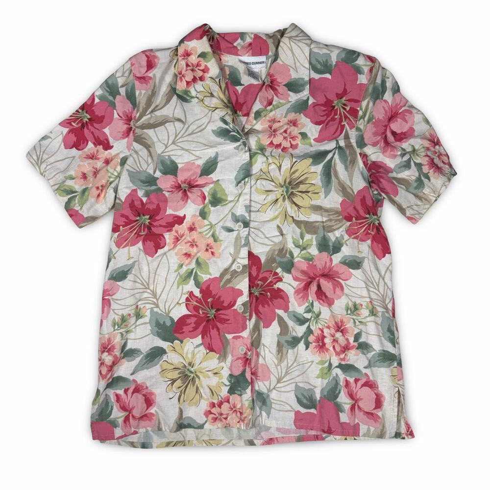 Alfred Dunner Size 10 Floral Hawaiian Shirt | Rayon Linen Vacation Blouse